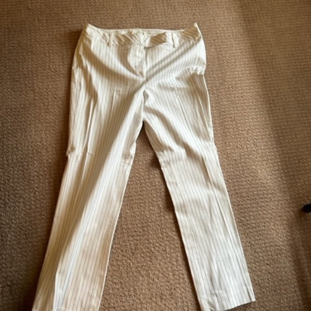 LOFT | Ann Dress Slacks in White with Navy Pinstripe